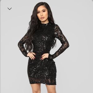 Black Sequin Longsleeve Mini Dress